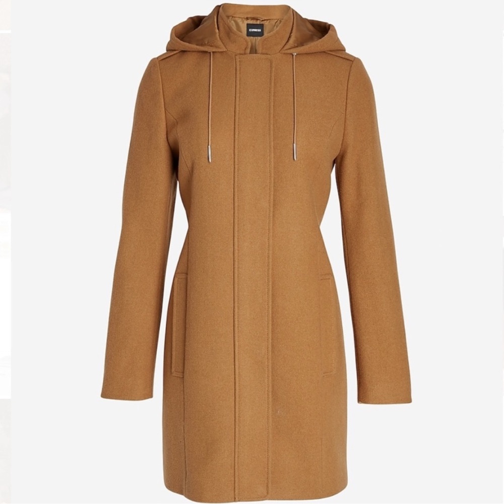 Express Women’s Camel Hooded‎ Soft Wool-Blend Coat Size Small